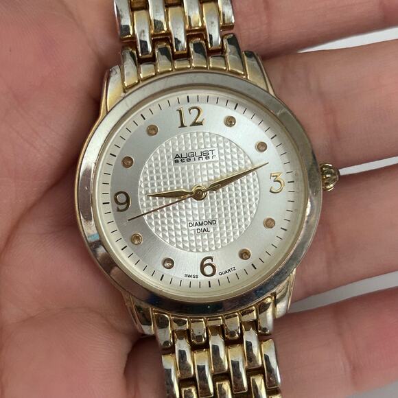 August Steiner Diamond Gold Tone St. Steel Women’s Analog Watch New Battery - Picture 7 of 8